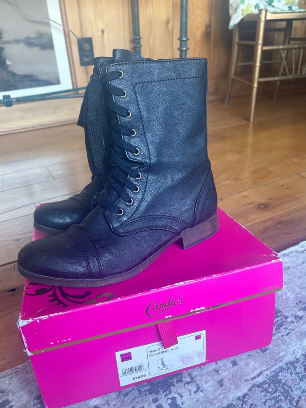 Candie’s Lace up Black Boots US SZ 8 - Picture 4 of 10